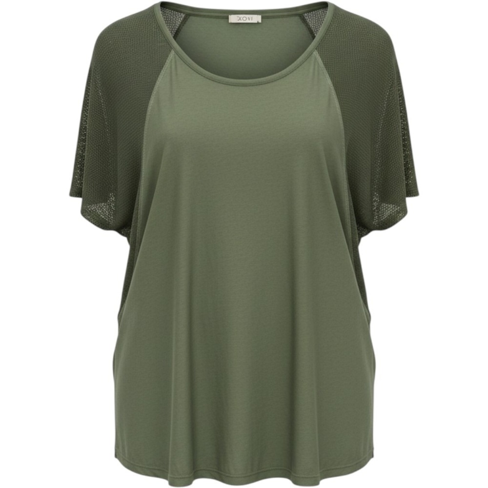 XCVI Mixed Media Top Women XS Olive Green Mesh Raglan Sleeve Cotton 14253